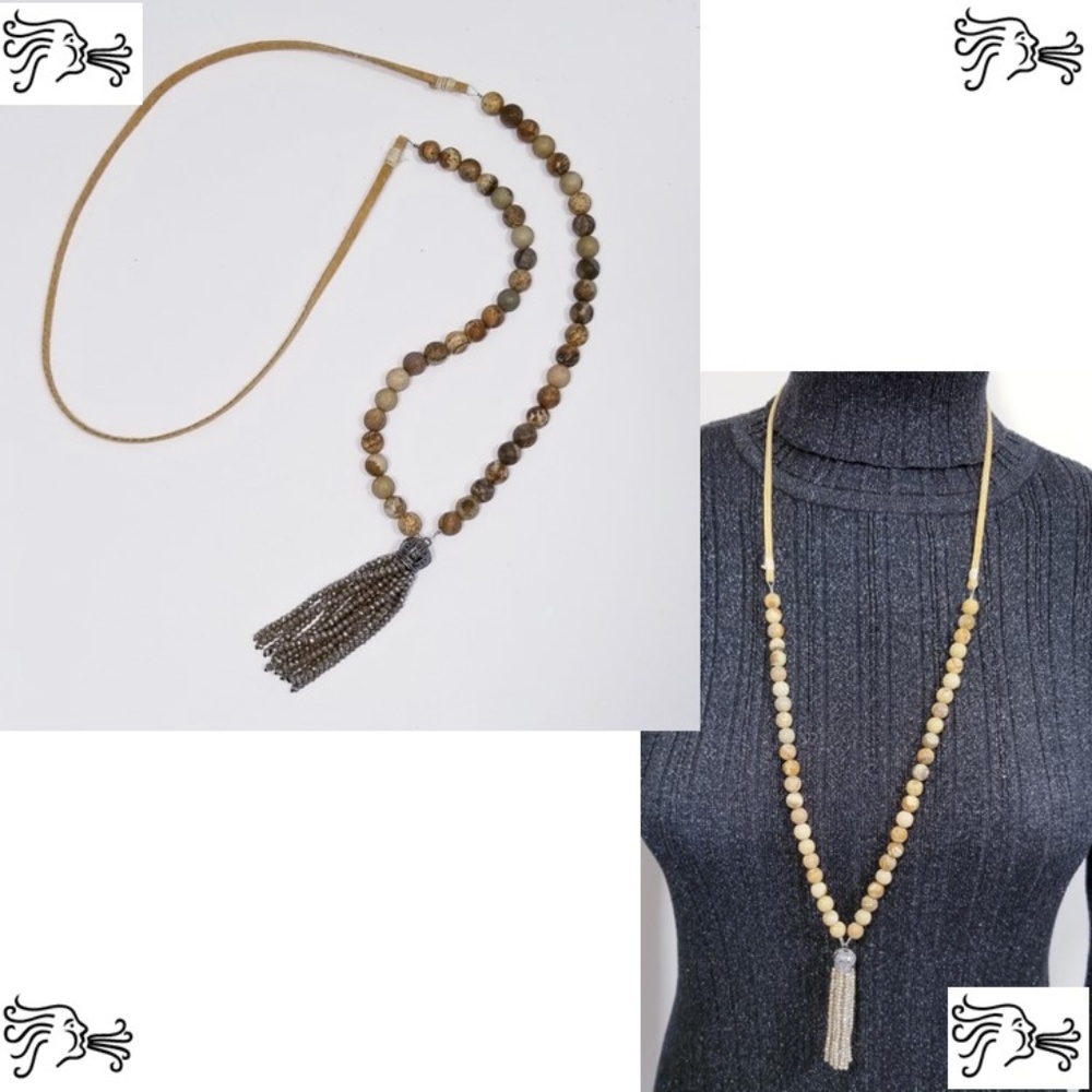 Natural Picture Jasper Stone & Suede Necklace